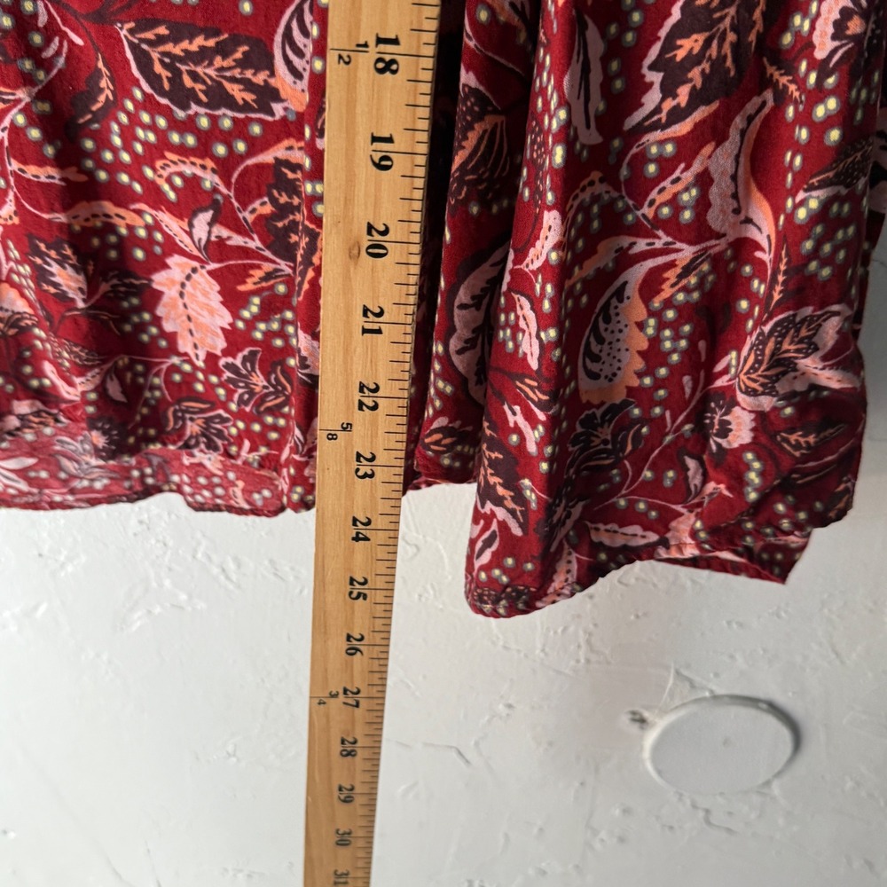 Jessica Simpson Burgundy Floral Print Tassel Neck Long‎ Slv Blouse XL Fall Boho - Picture 5 of 7